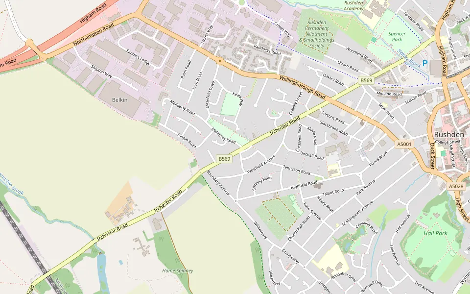 Map showing The Welcome Inn, Irchester Road, Rushden, NN10 9QU