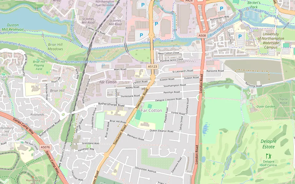 Map showing Towcester Road, Far Cotton, Northampton NN4 8LG