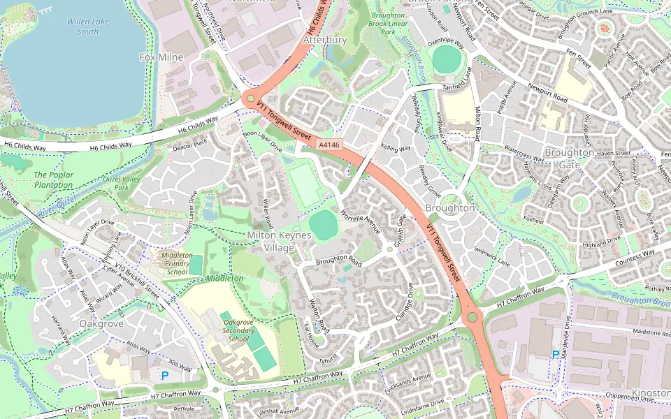 Map showing Milton Keynes Village Pavilion, Worrelle Avenue, Middleton, Milton Keynes, MK10 9AD